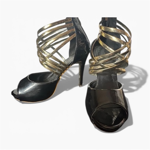 Chic Black and Gold Strappy Heels - Picture 2 of 3